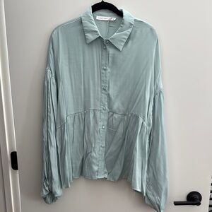 Altar’d State Green Cuffed Sleeve Button Down Shirt